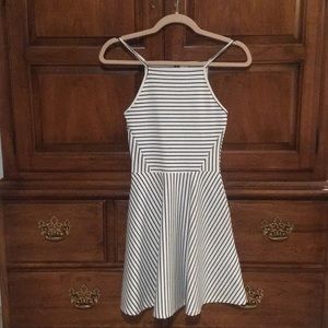 Divided White Dress with Black Stripes